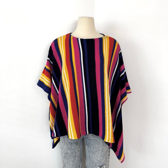 Lauren Ralph Lauren Linen Cotton Striped Knit Poncho Multicolor M/L Petite - Picture 3 of 12
